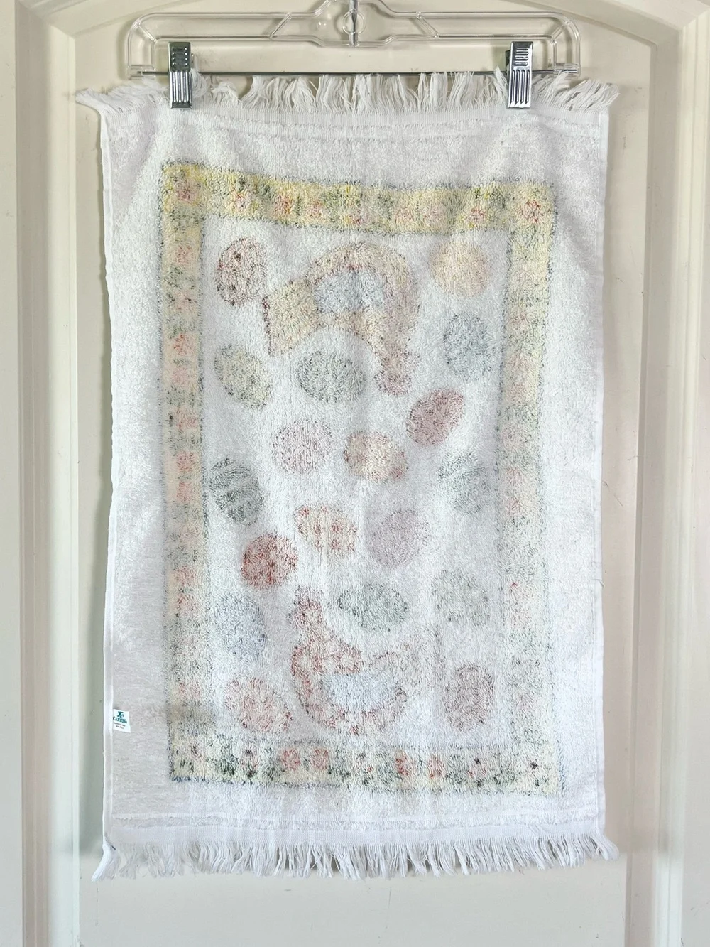 Vtg 70s Cannon Mills Terry Kitchen Towel Retro Chicken Floral Eggs Fringe